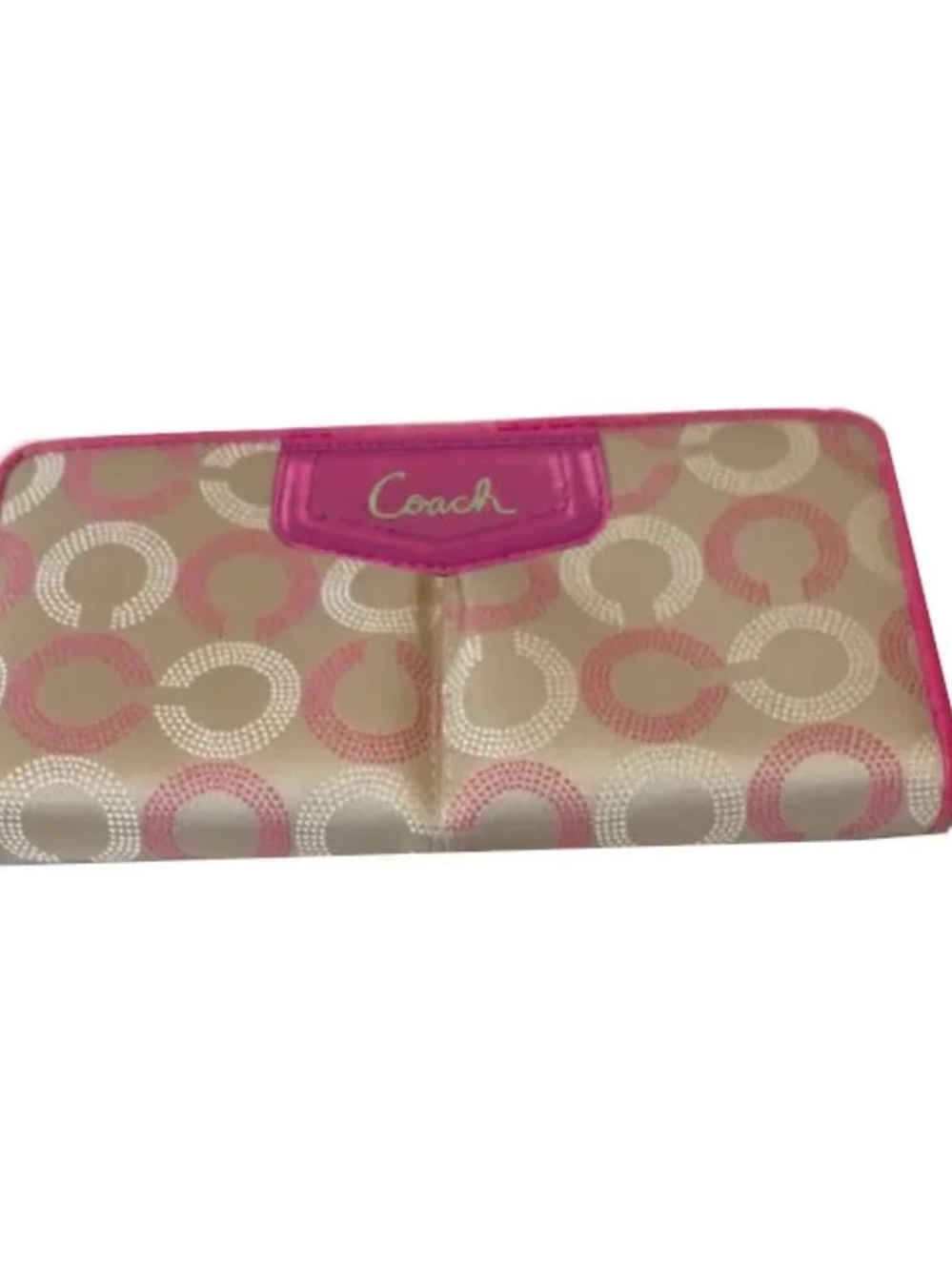 Coach Beige and Pink Signature Continental Wallet